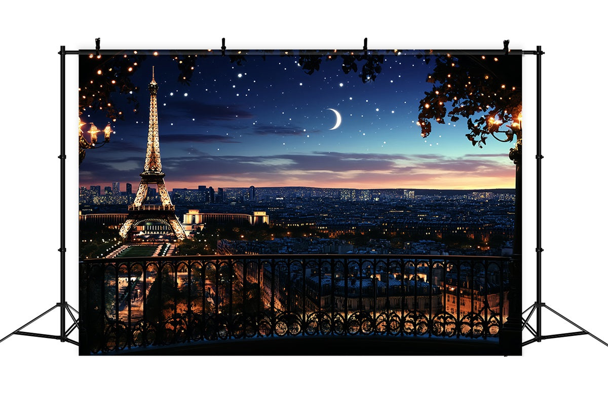 Eiffel Tower Backdrop Romantic Starry Night Paris Photo Backdrop CSH58-12