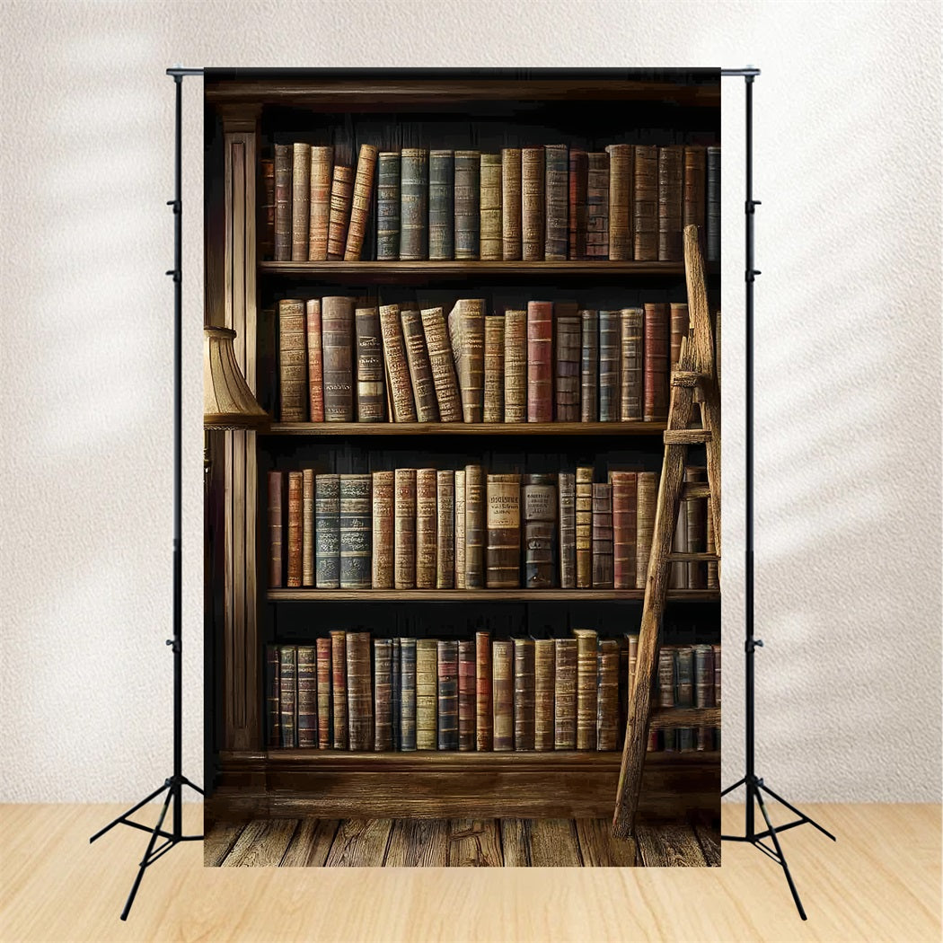 Bookshelf Backdrop Classic Bookshelf Ladder Lamp Back To School Backdrops CSH58-120