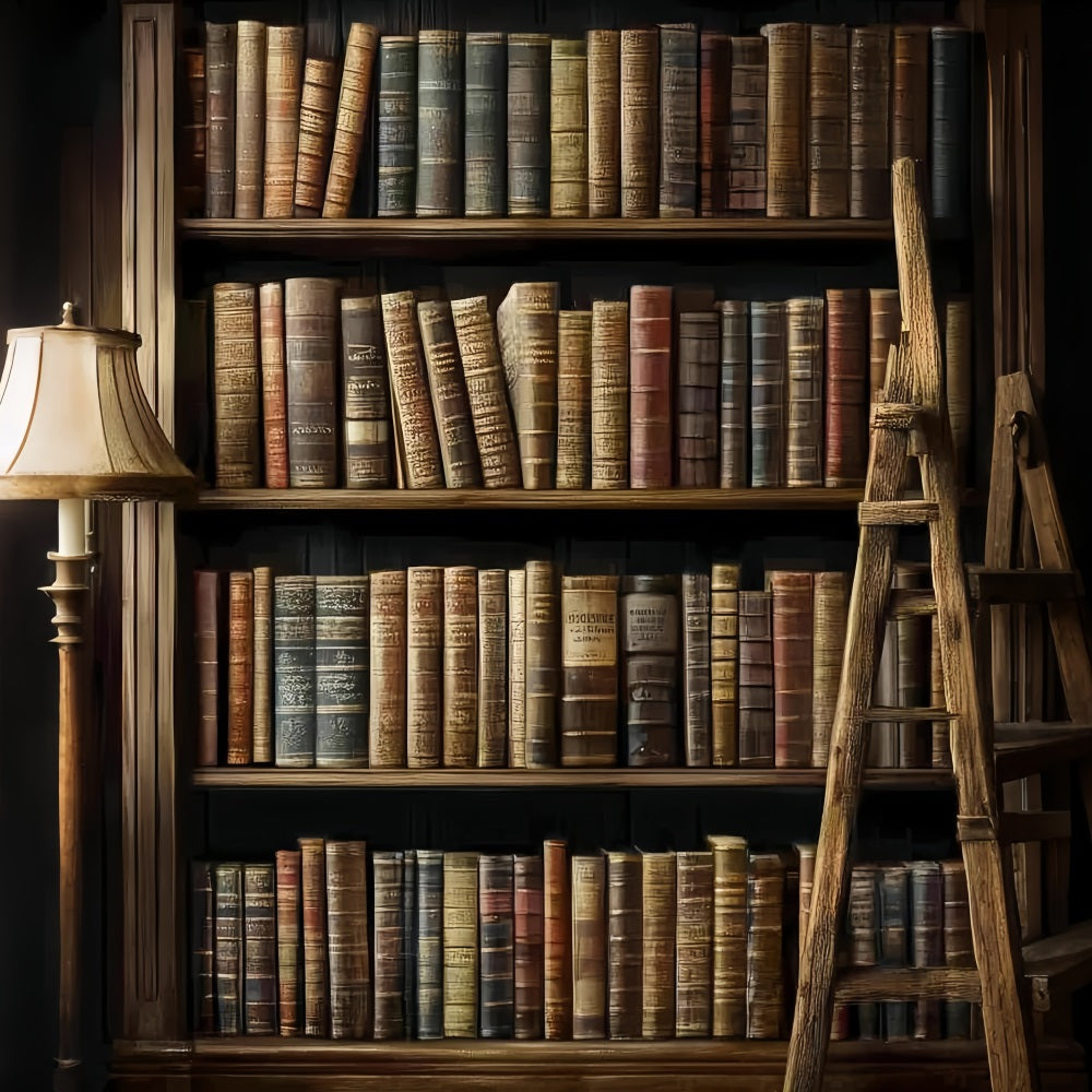Bookshelf Backdrop Classic Bookshelf Ladder Lamp Back To School Backdrops CSH58-120