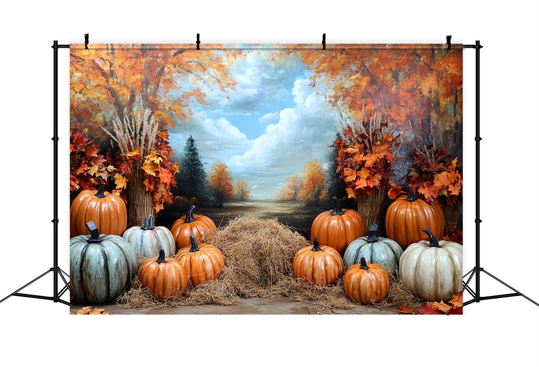Thanksgiving Backdrop Golden Pumpkin Autumn Forest Thanksgiving Photo Backdrop CSH58-123