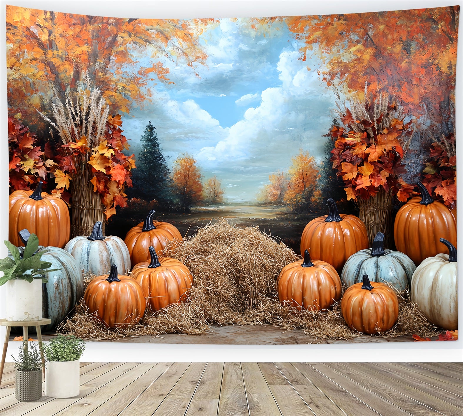 Thanksgiving Backdrop Golden Pumpkin Autumn Forest Thanksgiving Photo Backdrop CSH58-123