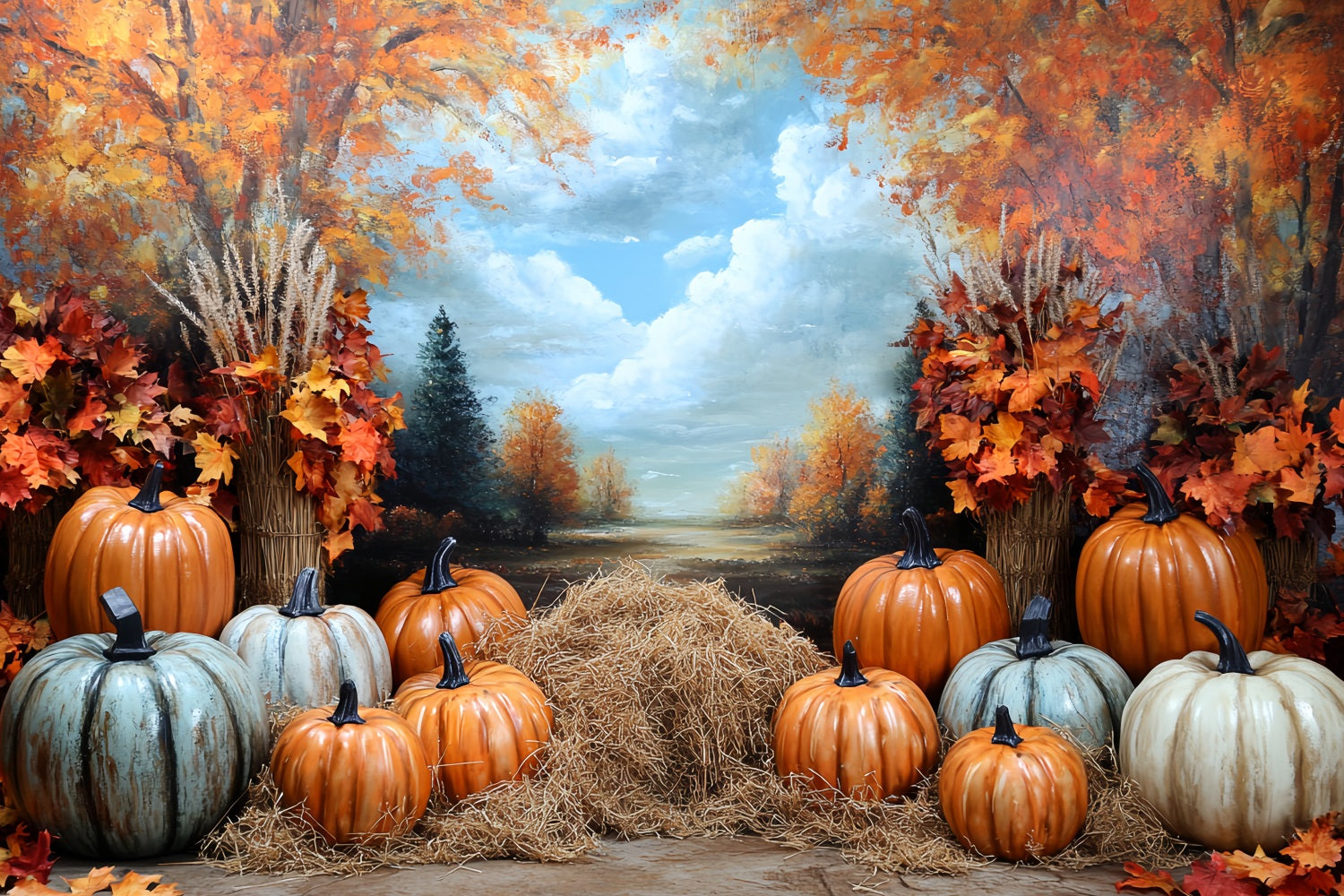 Thanksgiving Backdrop Golden Pumpkin Autumn Forest Thanksgiving Photo Backdrop CSH58-123