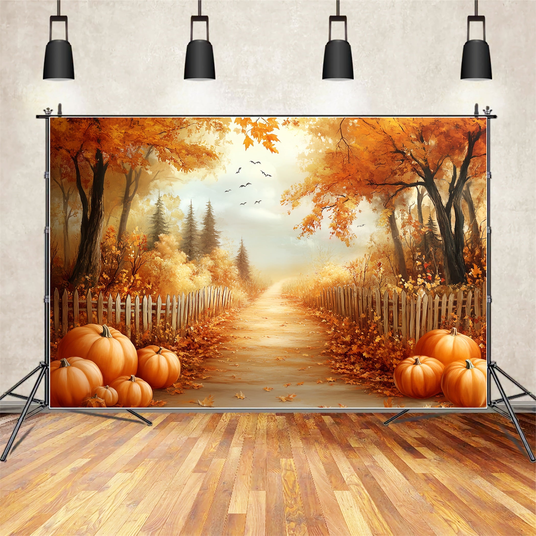 Thanksgiving Backdrop Pumpkin Pathway Autumn Trees Thanksgiving Backdrop Ideas CSH58-124
