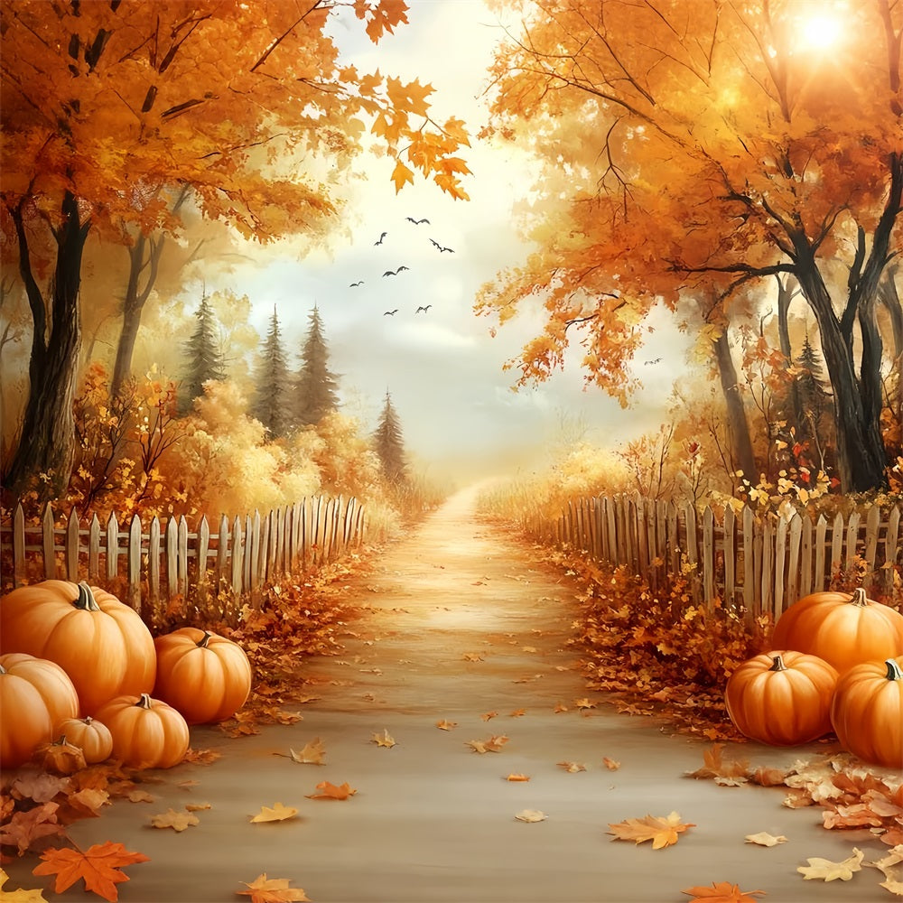 Thanksgiving Backdrop Pumpkin Pathway Autumn Trees Thanksgiving Backdrop Ideas CSH58-124