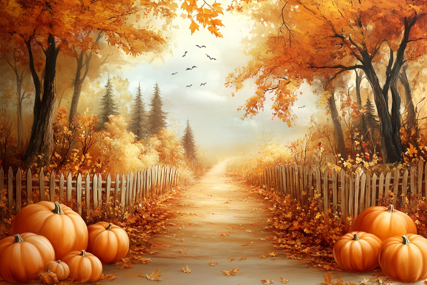 Thanksgiving Backdrop Pumpkin Pathway Autumn Trees Thanksgiving Backdrop Ideas CSH58-124