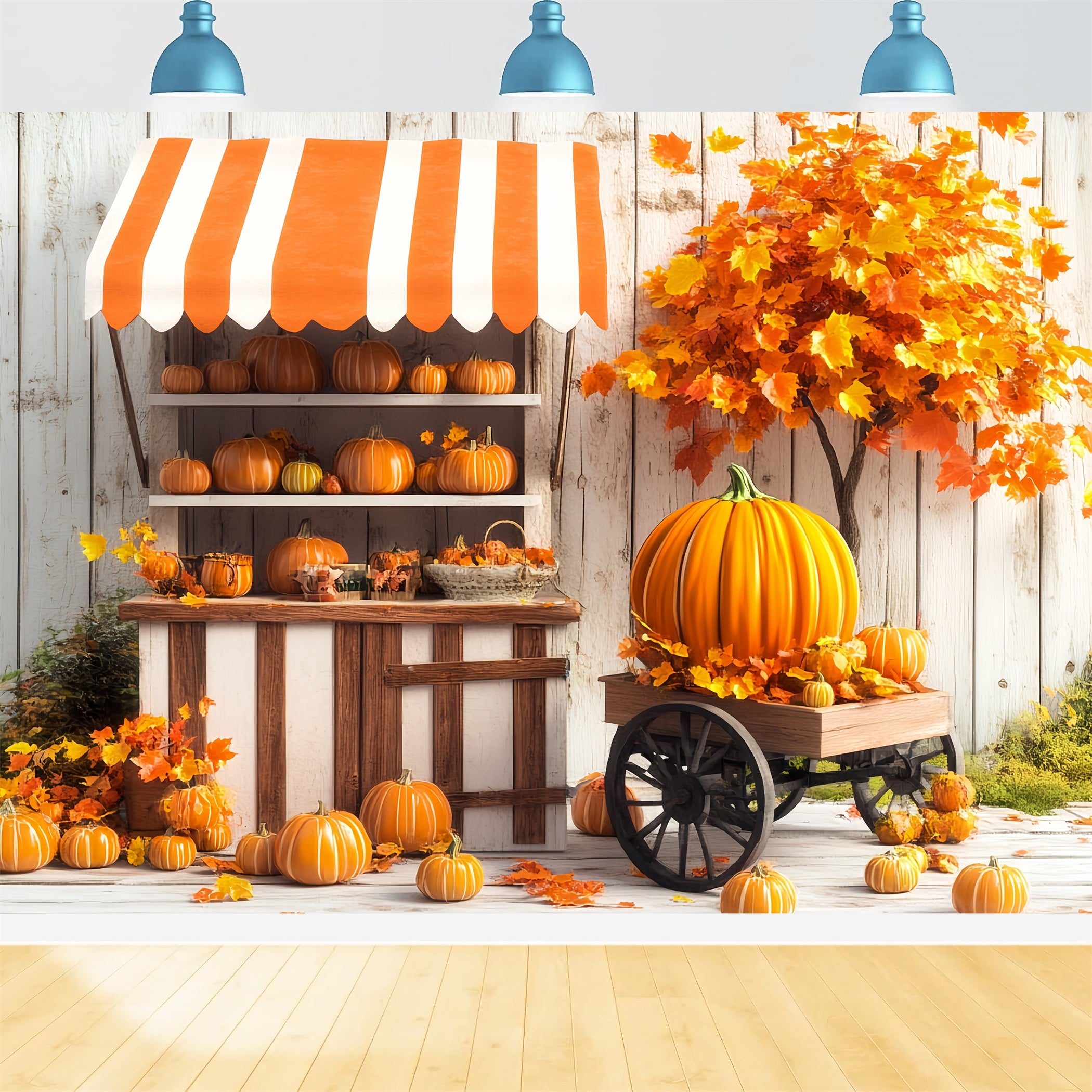 Thanksgiving Backdrop Pumpkin Cart Harvest Stand Thanksgiving Themed Backdrop CSH58-125