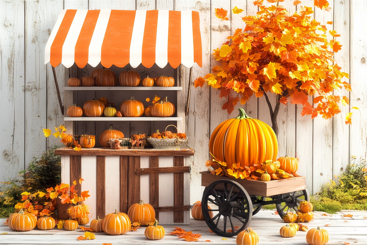 Thanksgiving Backdrop Pumpkin Cart Harvest Stand Thanksgiving Themed Backdrop CSH58-125
