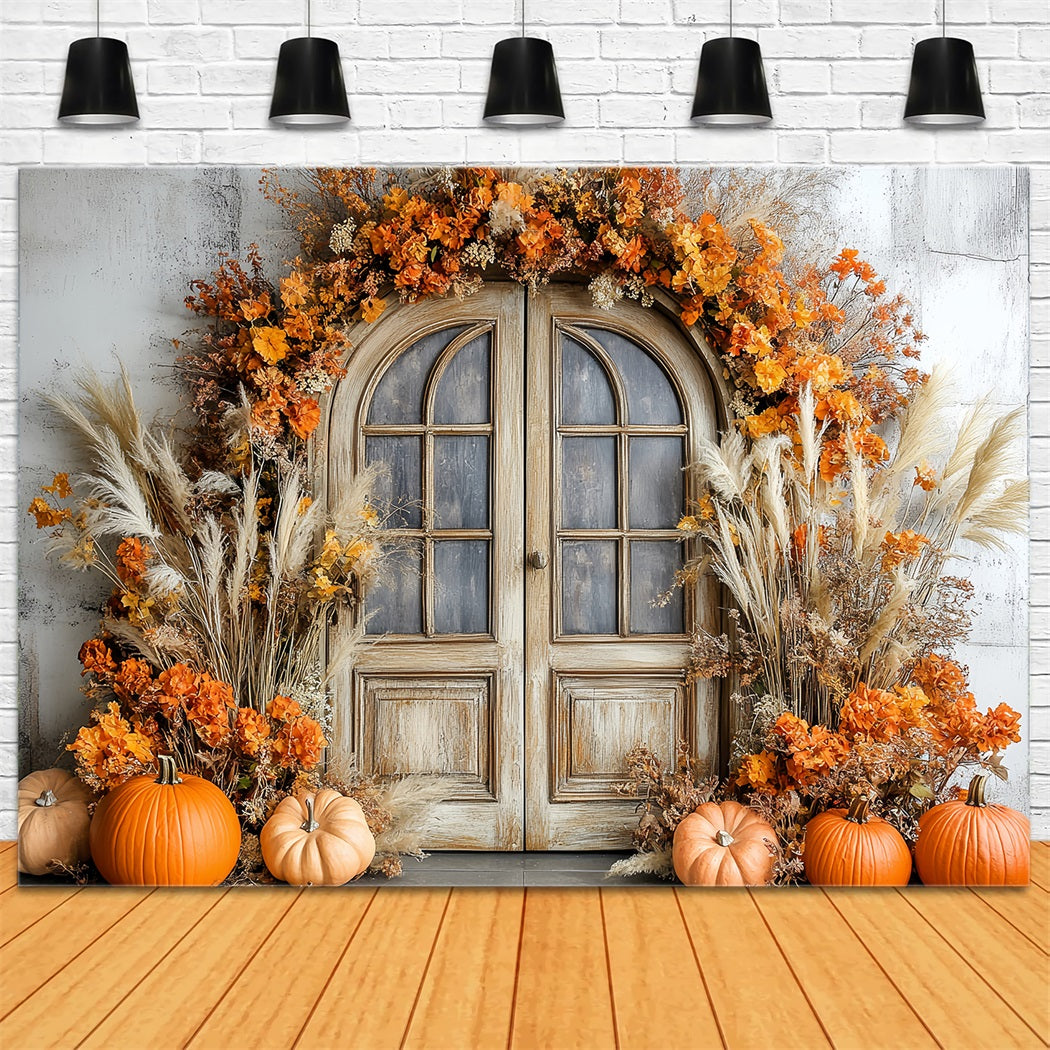 Thanksgiving Backdrop Pumpkin Harvest Rustic Door Fall Thanksgiving Backdrop CSH58-126