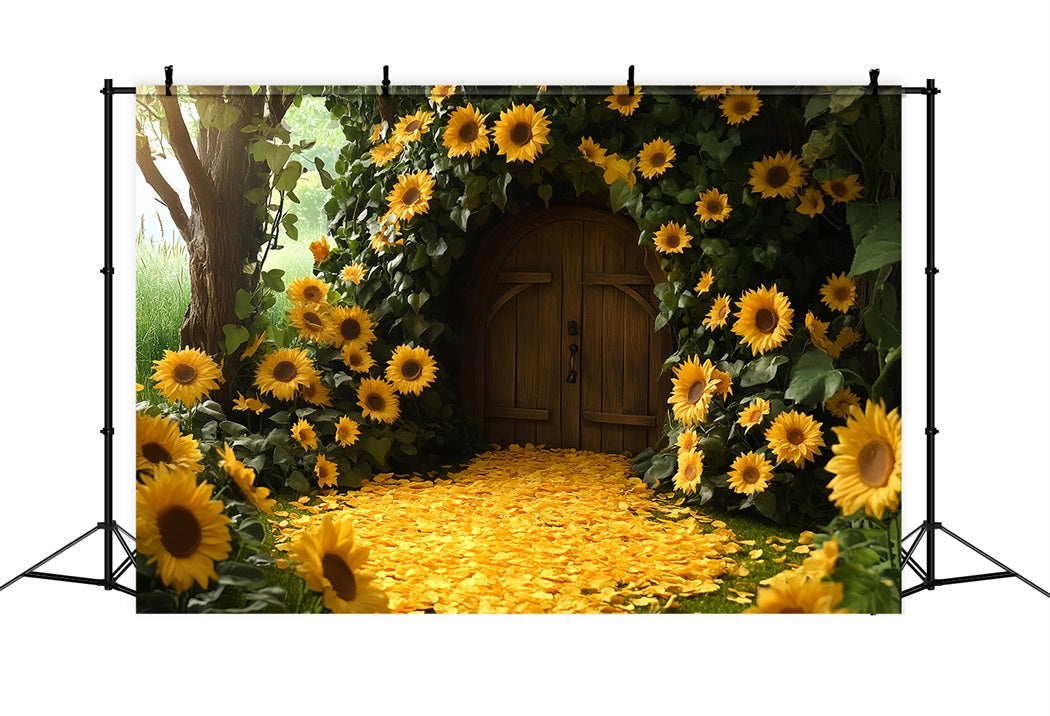 Sunflower Backdrop Cabin Doorway Petal Path Happy Thanksgiving Backdrop CSH58-130