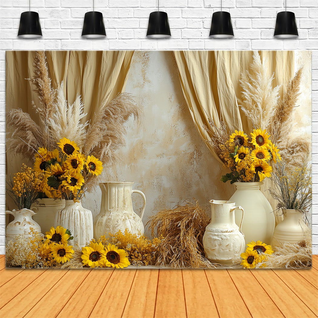 Sunflower Backdrop Boho Rustic Vase Arrangement Thanksgiving Day Backdrop CSH58-131