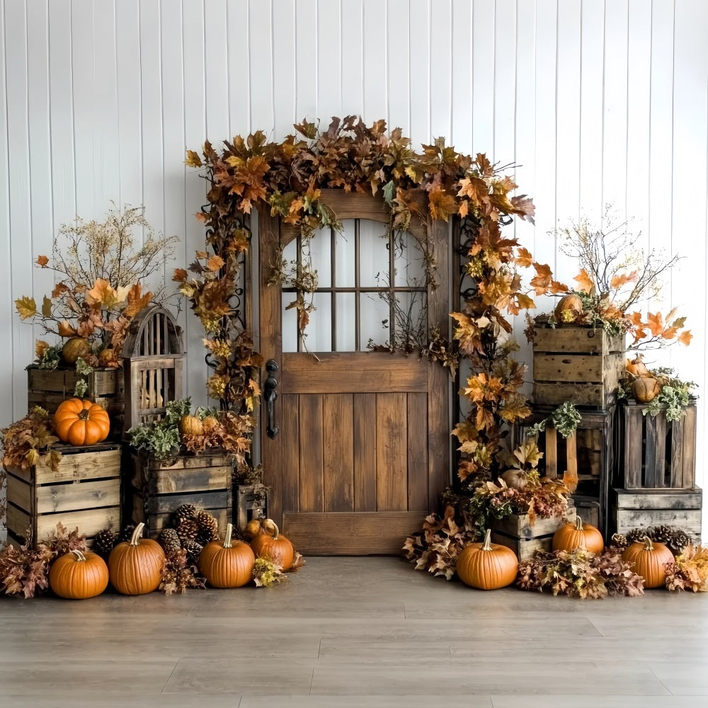 Thanksgiving Photo Backdrop Pumpkin Crate Autumn Leaves Thanksgiving Backdrop CSH58-132