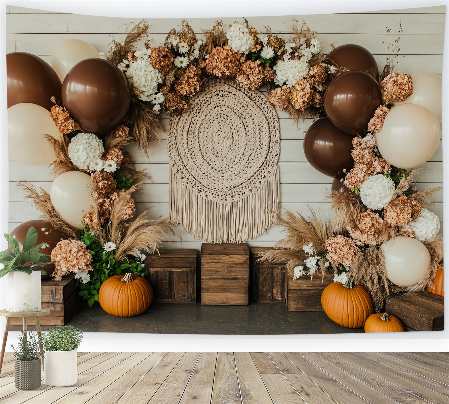 Thanksgiving Photo Backdrop Pumpkin Balloon Floral Arch Thanksgiving Backdrops CSH58-133