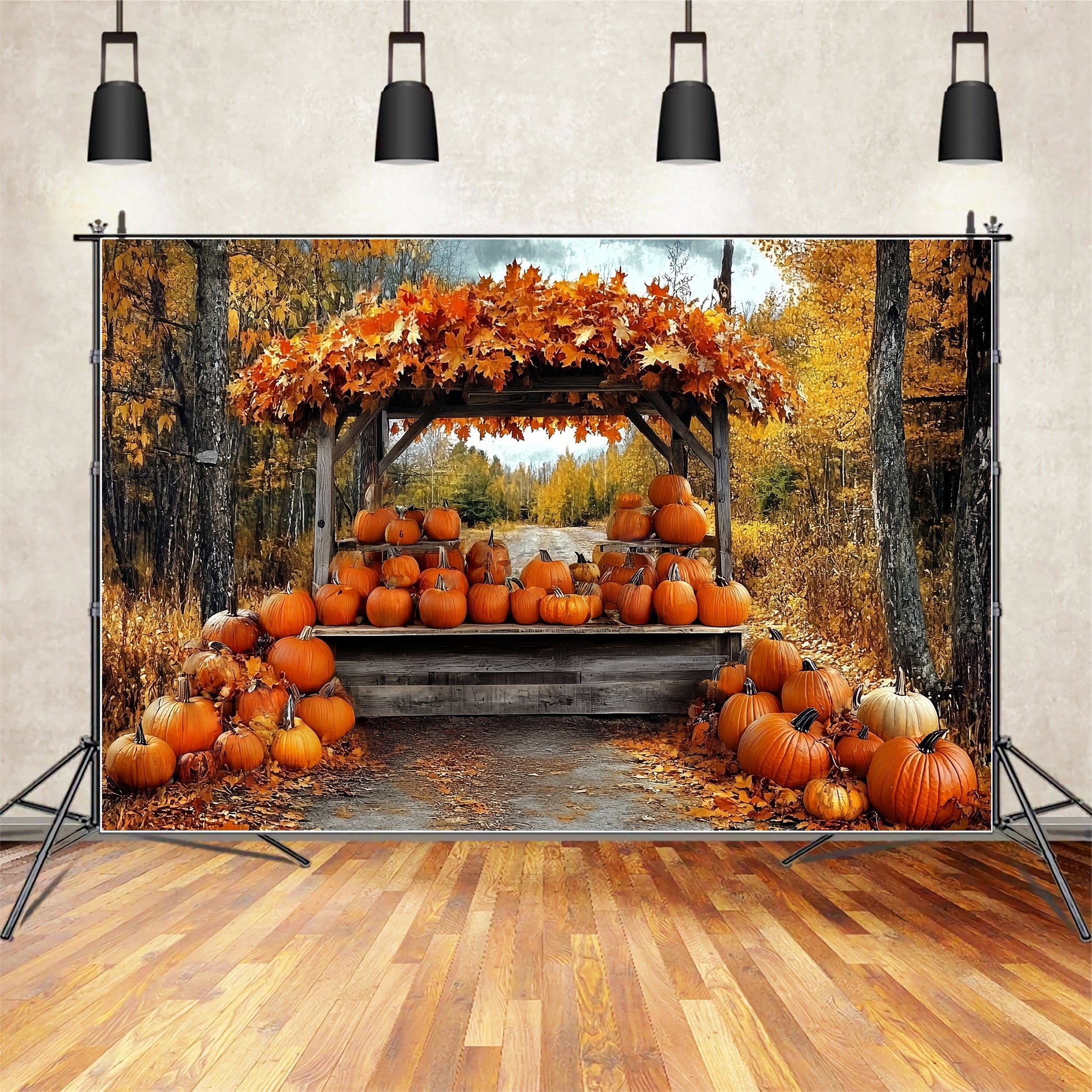Thanksgiving Photo Backdrop Pumpkin Harvest Forest Stand Thanksgiving Backdrop CSH58-134