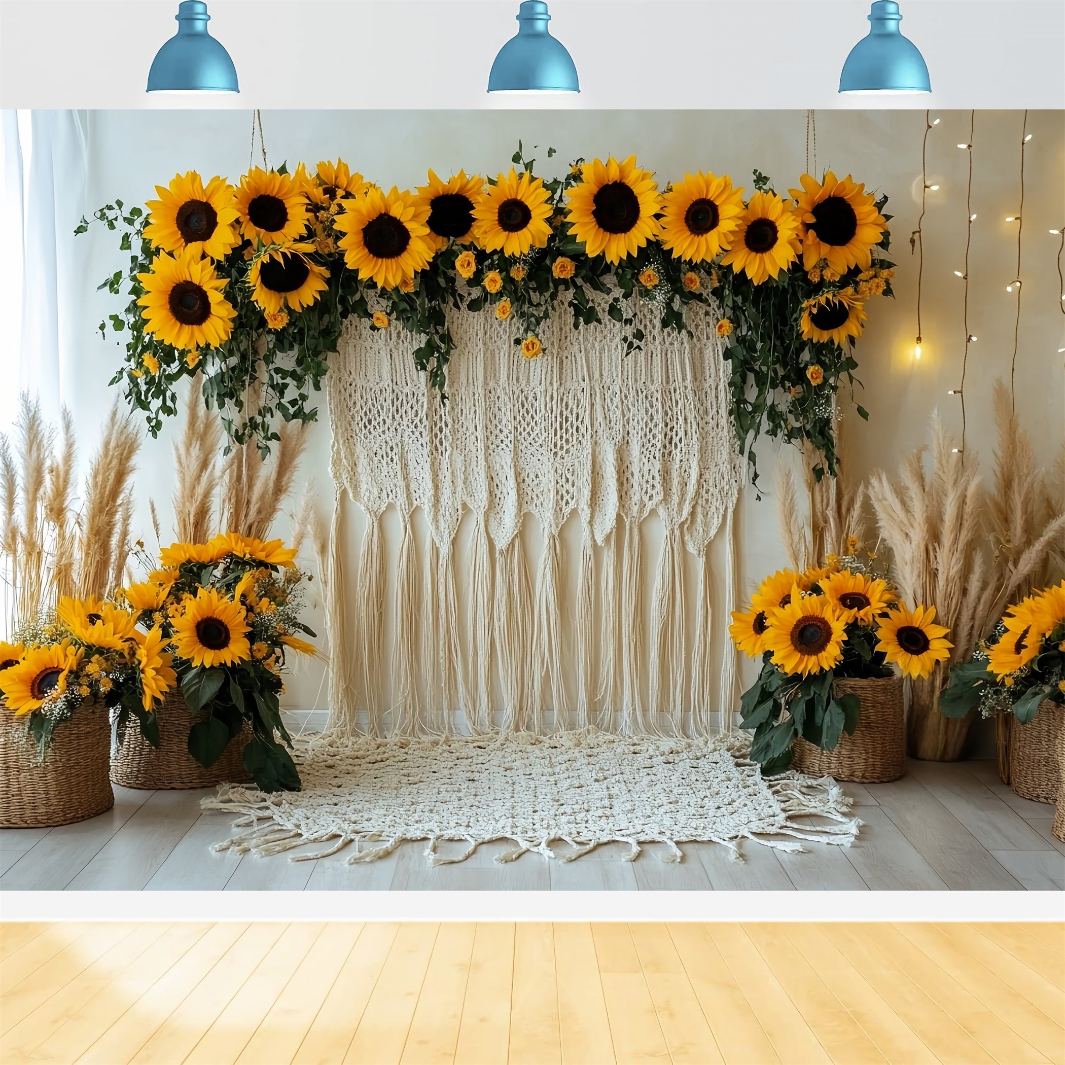 Thanksgiving Photo Backdrop Sunflower Macrame Rustic Decor Thanksgiving Backdrop CSH58-135