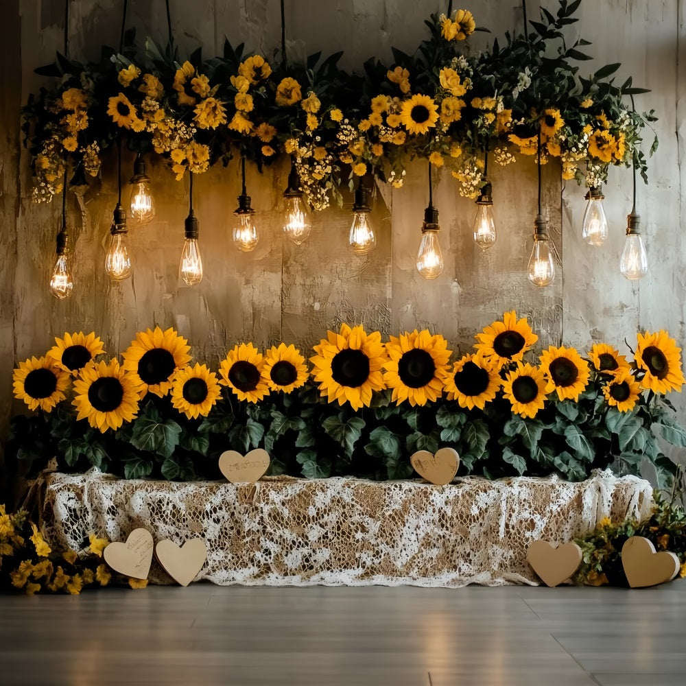 Thanksgiving Photo Backdrop Sunflower String Light Display Backdrop Thanksgiving CSH58-136