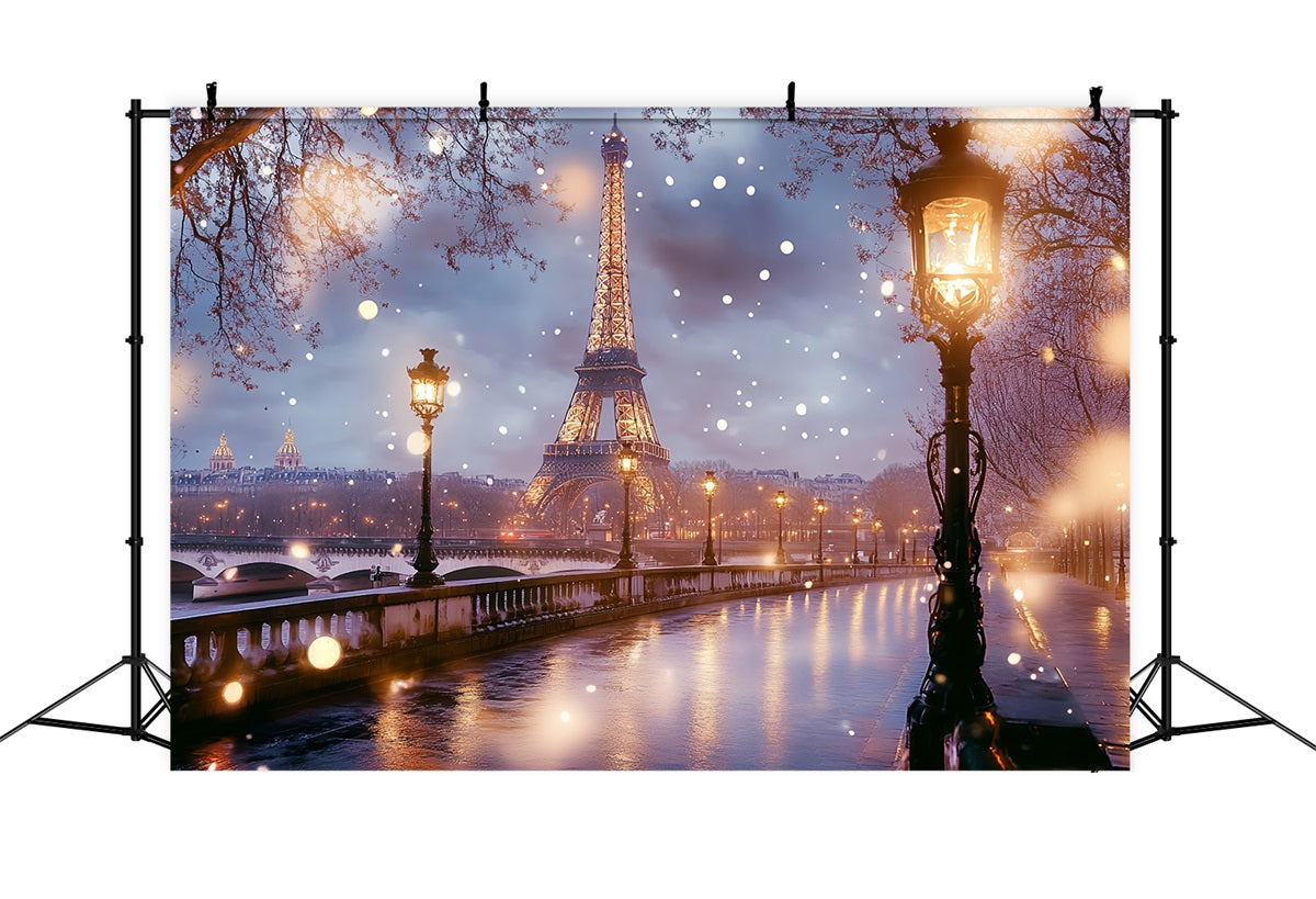 Eiffel Tower Backdrop Champs Elysées Bridge After Dreamy Rain Night Paris Backdrop Ideas CSH58-15