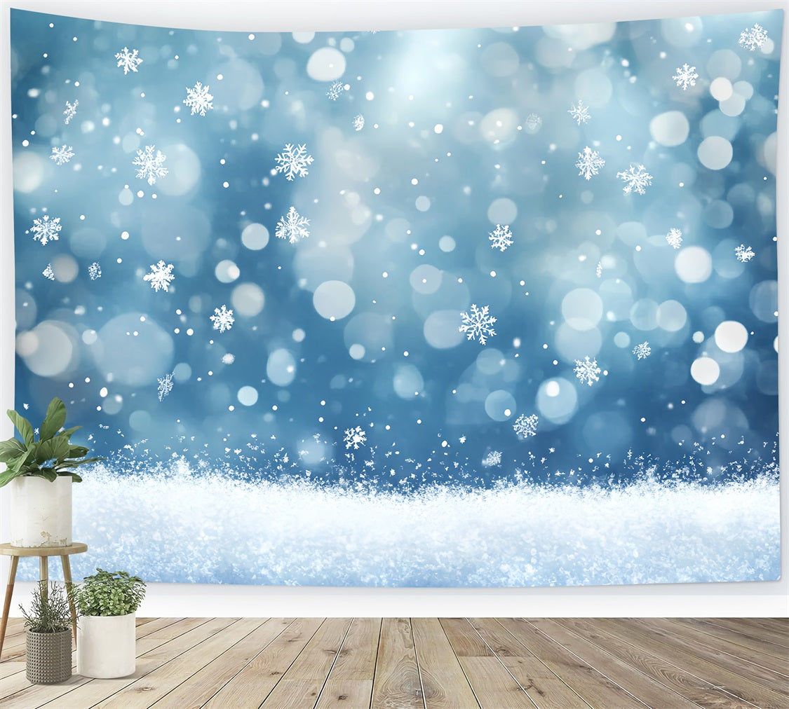 Snowflake Backdrop Falling Snowflakes and Sparkling Bokeh Lights Winter sky Backdrop CSH58-17