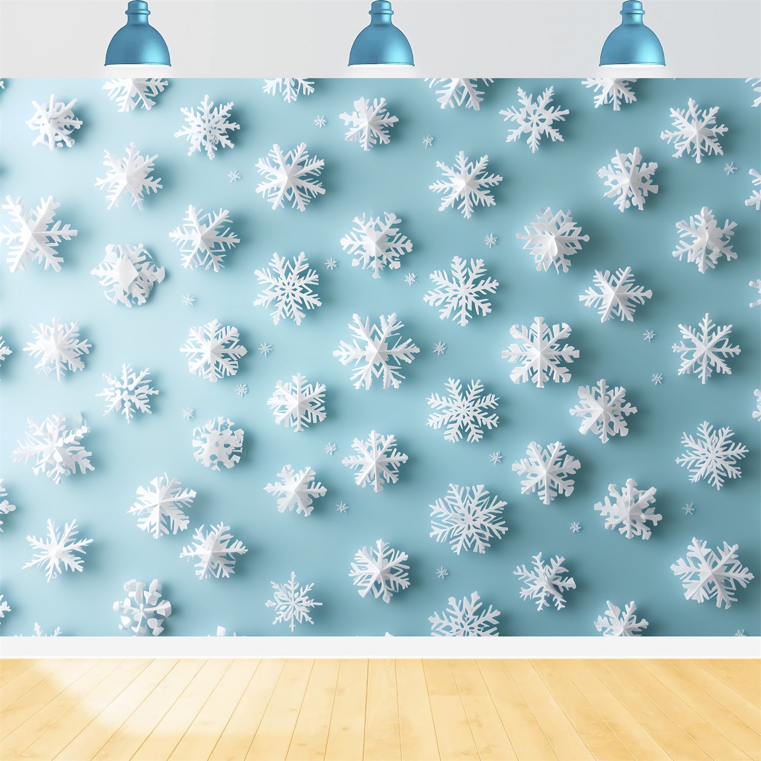 Snowflake Backdrop 3D White Snowflakes on Aqua Background Winter Backdrops CSH58-19