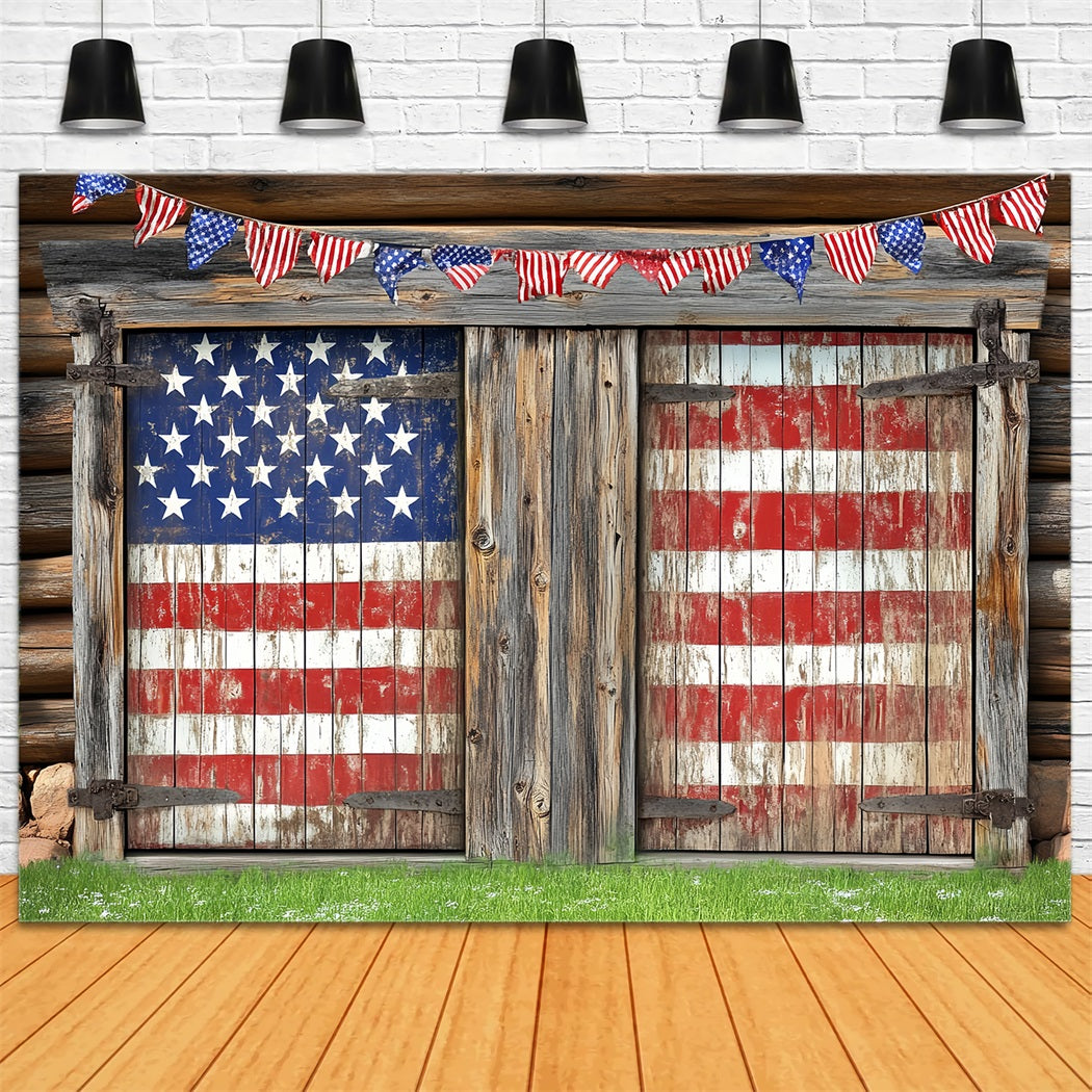 American Flag Patriotic Backdrop Rustic Barn Door USA Flag Backdrop CSH58-202