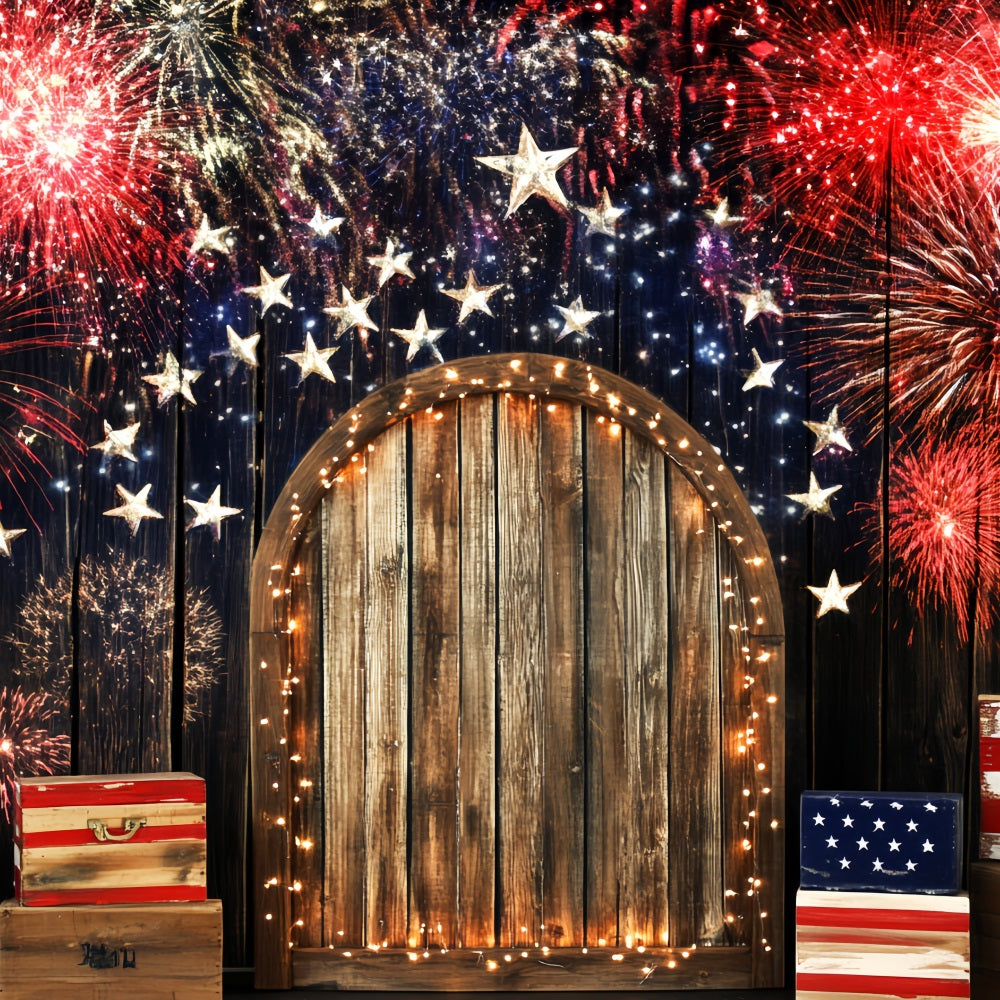 Patriotic Backdrop Fireworks Starry Night American Flag Photography Backdrop CSH58-203