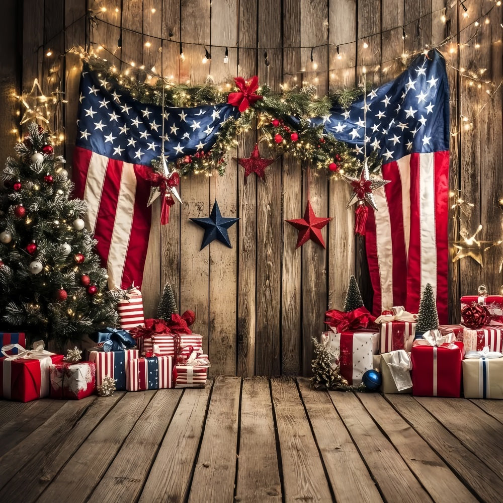 Patriotic Backdrop Patriotic Christmas Tree Gift American Flag Photo Backdrop CSH58-204