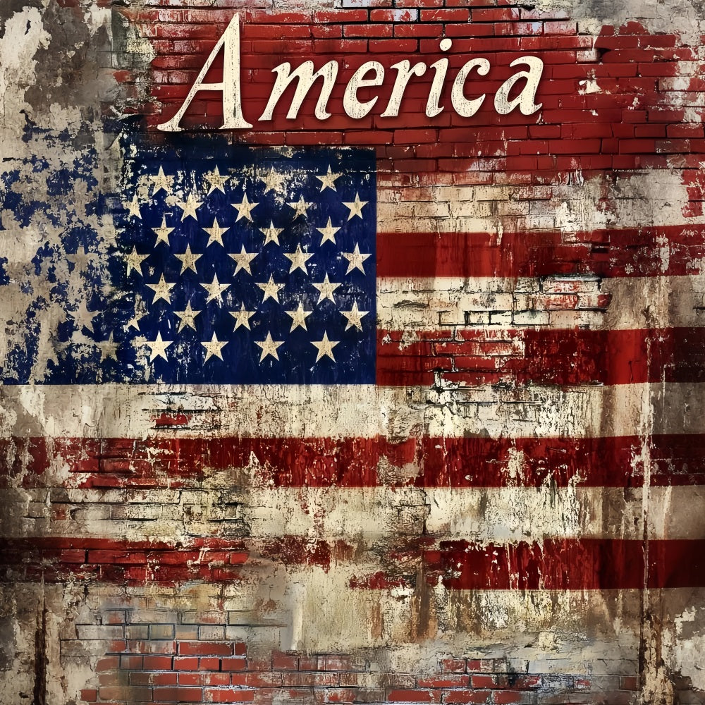 American Flag Patriotic Backdrop Weathered Brick Wall US Flag Photo Backdrop CSH58-206
