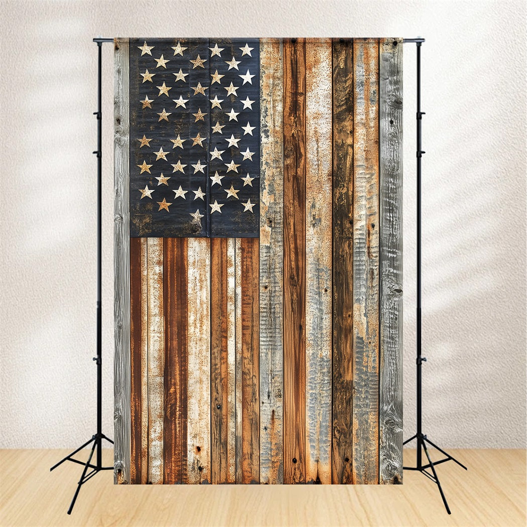 Patriotic Photo Backdrop Rustic Weathered Wood Flag Photo Backdrop CSH58-207