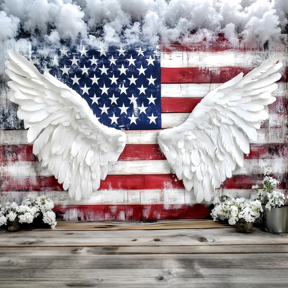 Patriotic Photo Backdrop Angel Wings Display American Flag Backdrop CSH58-209