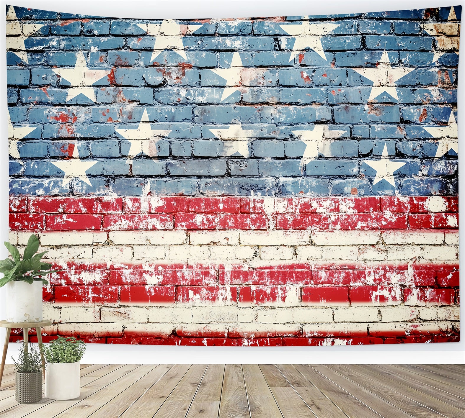 Patriotic Photo Backdrop Distressed Brick Wall Flag Photo Backdrop CSH58-210