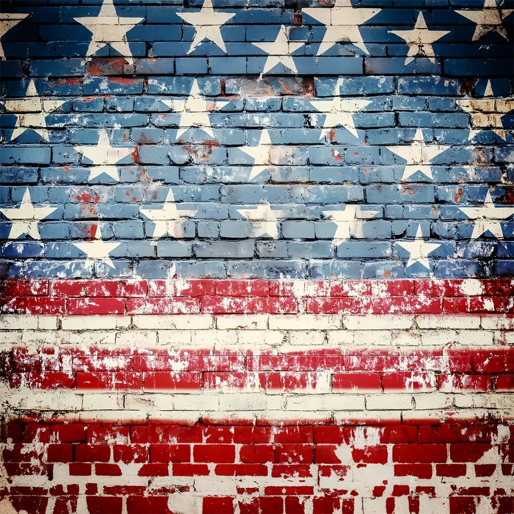 Patriotic Photo Backdrop Distressed Brick Wall Flag Photo Backdrop CSH58-210