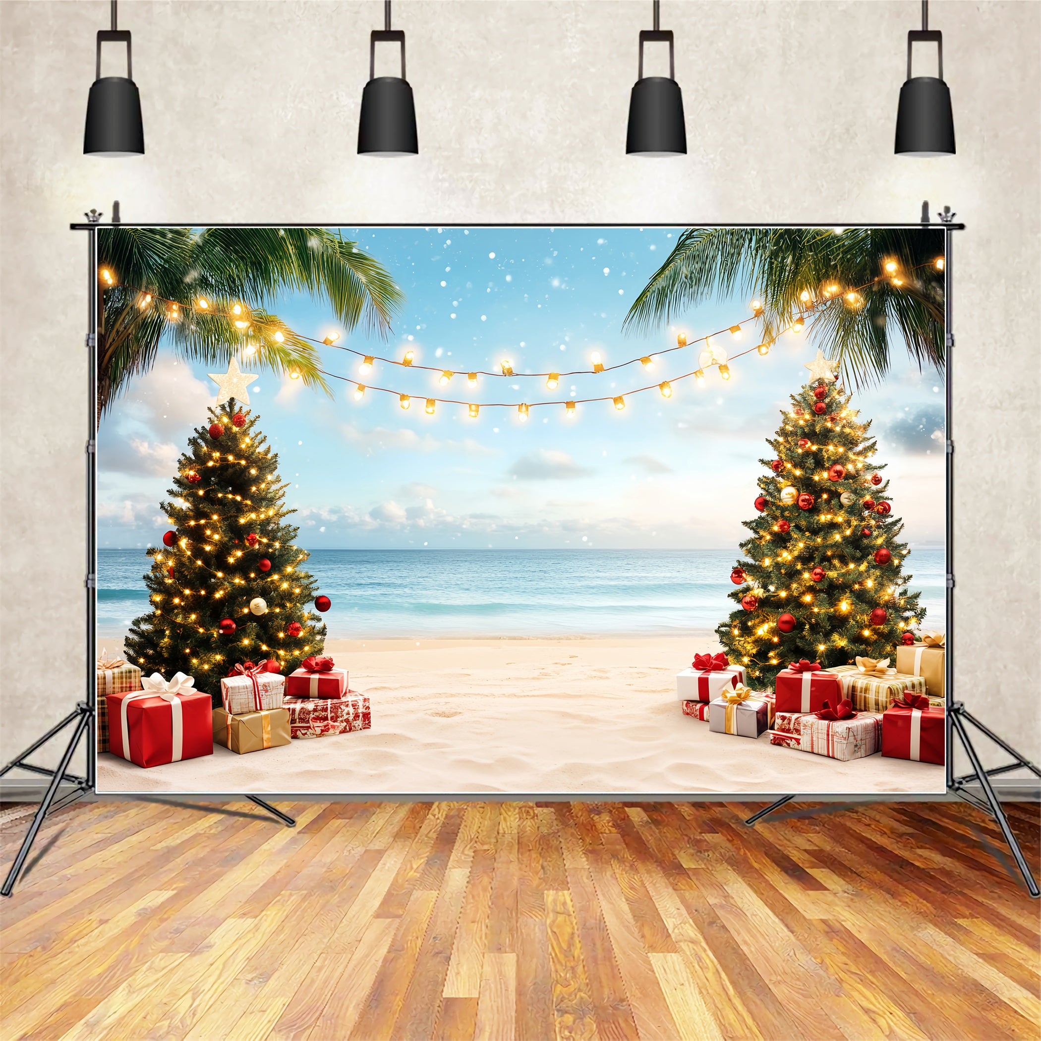 Summer Ocean Backdrop Christmas Palm Tree Paradise Summer Photo Backdrop CSH58-214