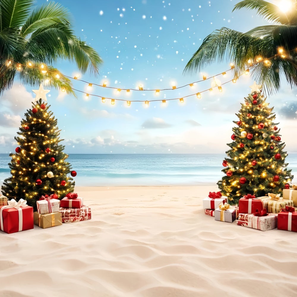 Summer Ocean Backdrop Christmas Palm Tree Paradise Summer Photo Backdrop CSH58-214
