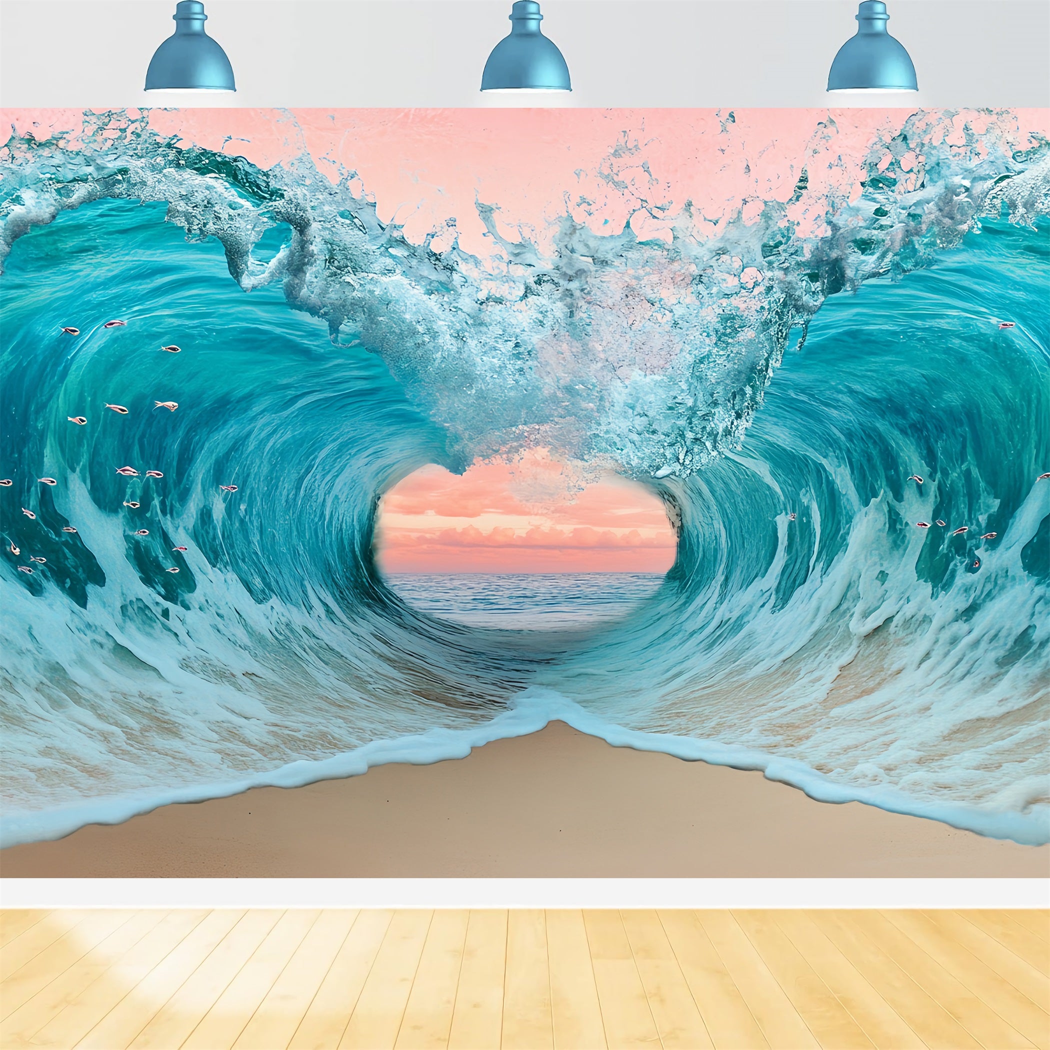 Summer Ocean Backdrop Ocean Wave Heart Sunset Summer Beach Backdrop CSH58-215