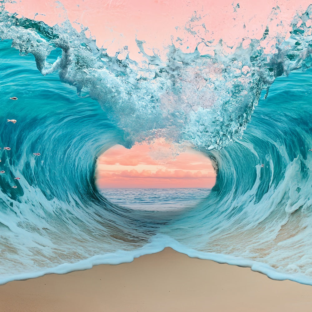 Summer Ocean Backdrop Ocean Wave Heart Sunset Summer Beach Backdrop CSH58-215