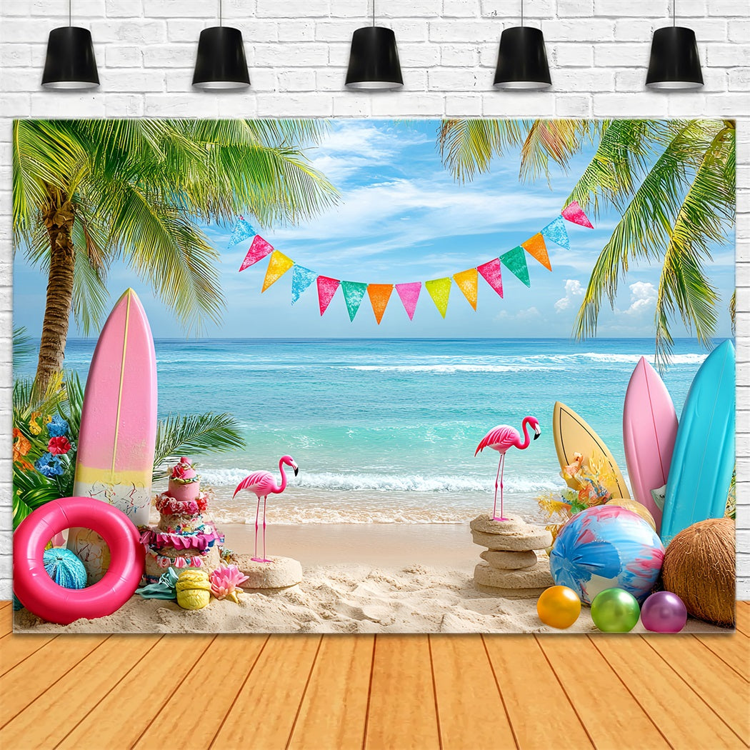 Summer Ocean Backdrop Colorful Flamingo Beach Summer Photo Backdrop CSH58-216