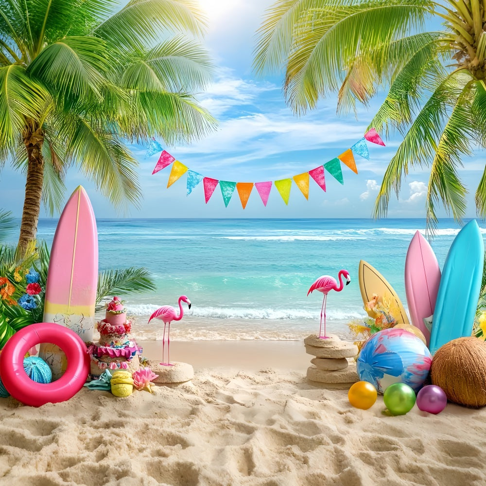 Summer Ocean Backdrop Colorful Flamingo Beach Summer Photo Backdrop CSH58-216