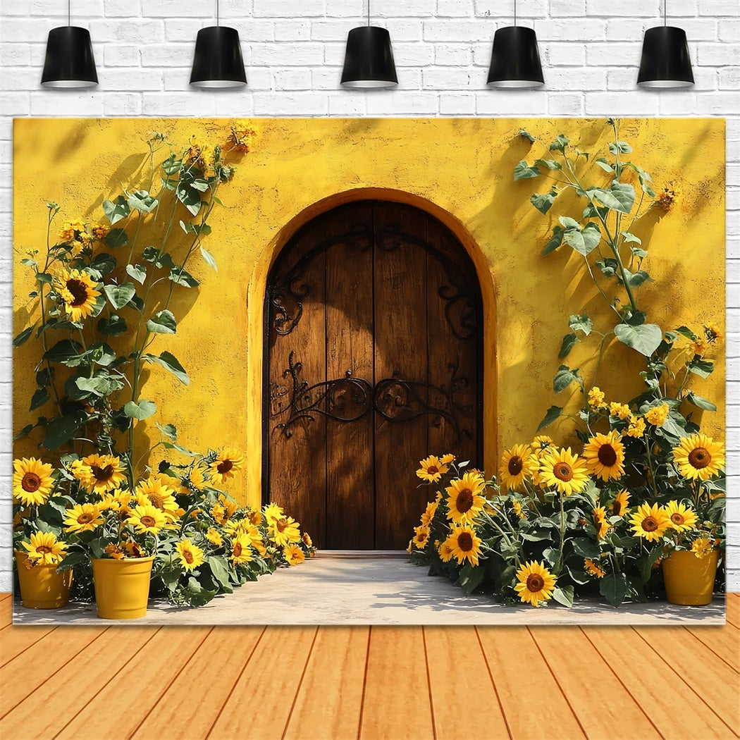 Autumn Sunflower Backdrop Wood Door Rustic Charm Fall Backdrop CSH58-217