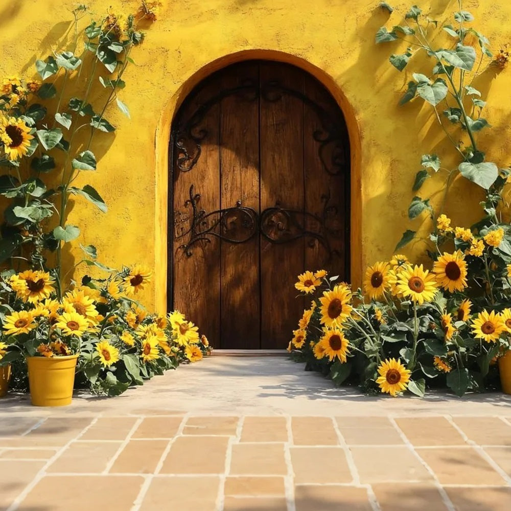 Autumn Sunflower Backdrop Wood Door Rustic Charm Fall Backdrop CSH58-217