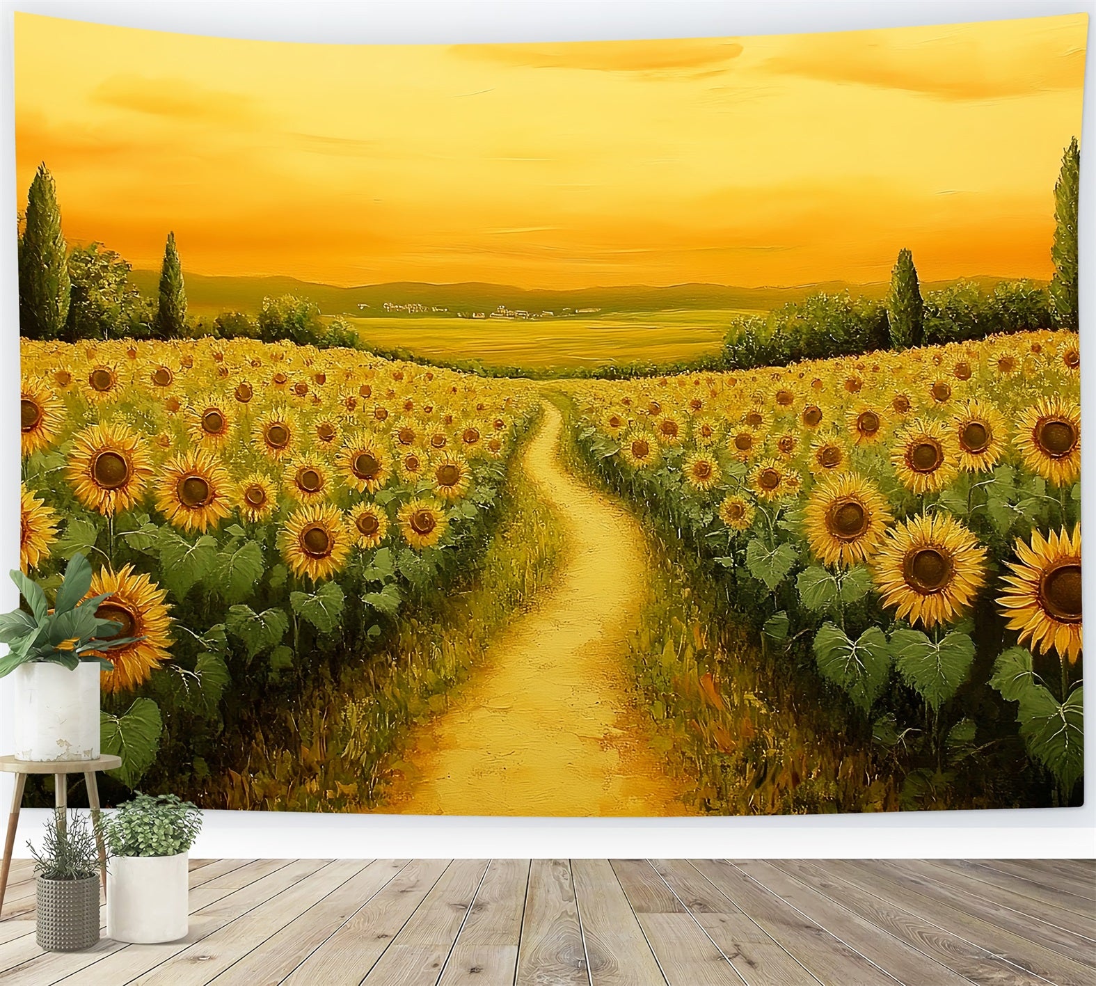 Fall Sunflower Backdrop Golden Sunset Sunflower Path Autumn Photo Backdrop CSH58-218