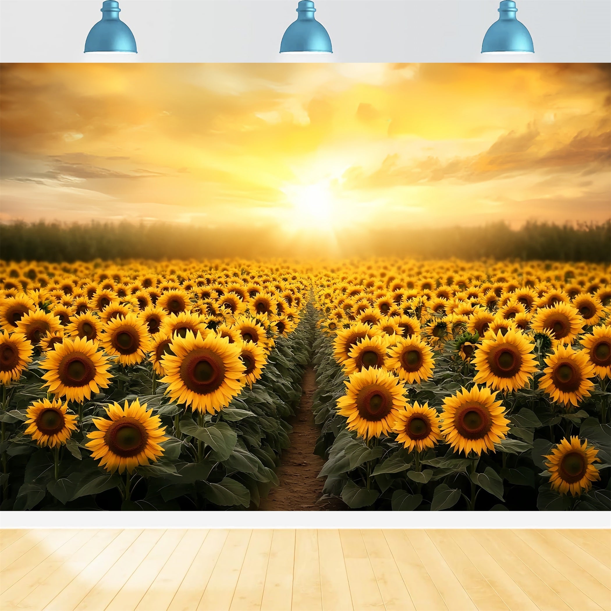 Fall Sunflower Backdrop Flower Field Golden Horizon Autumn Photography Backdrops CSH58-220