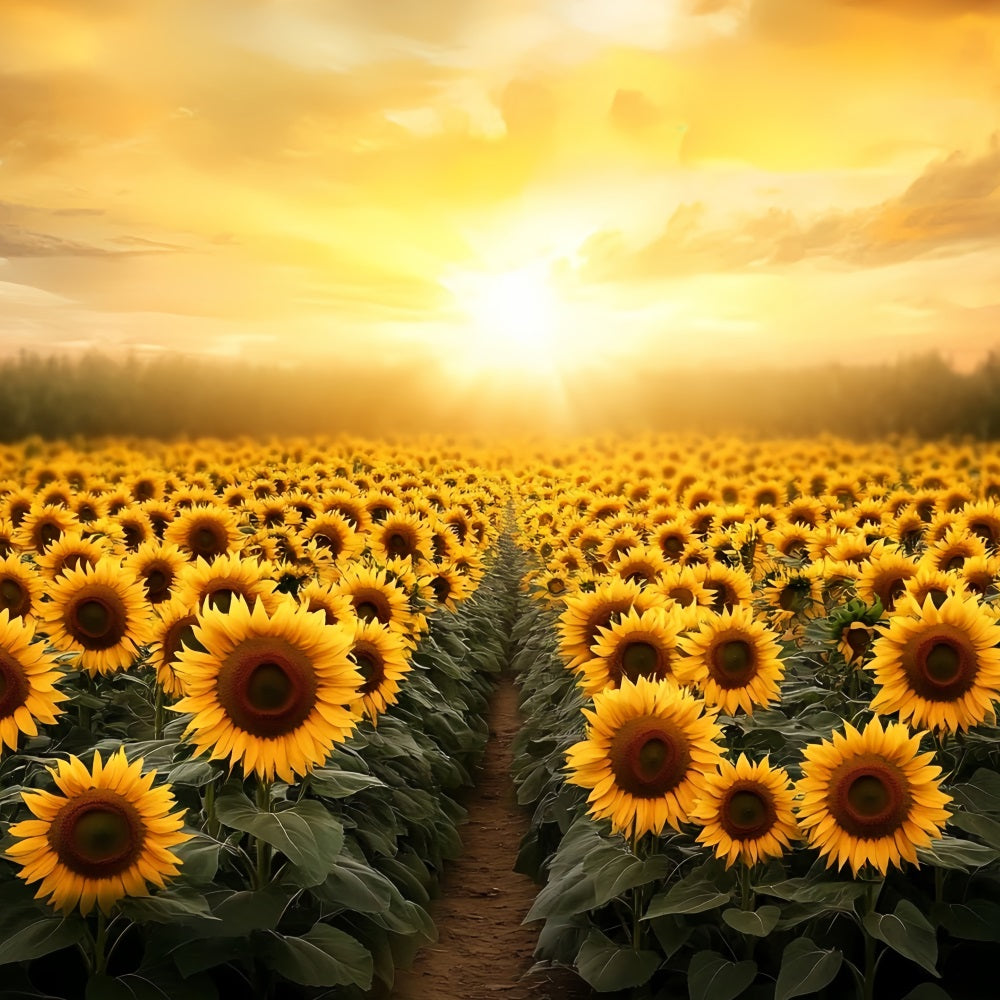 Fall Sunflower Backdrop Flower Field Golden Horizon Autumn Photography Backdrops CSH58-220