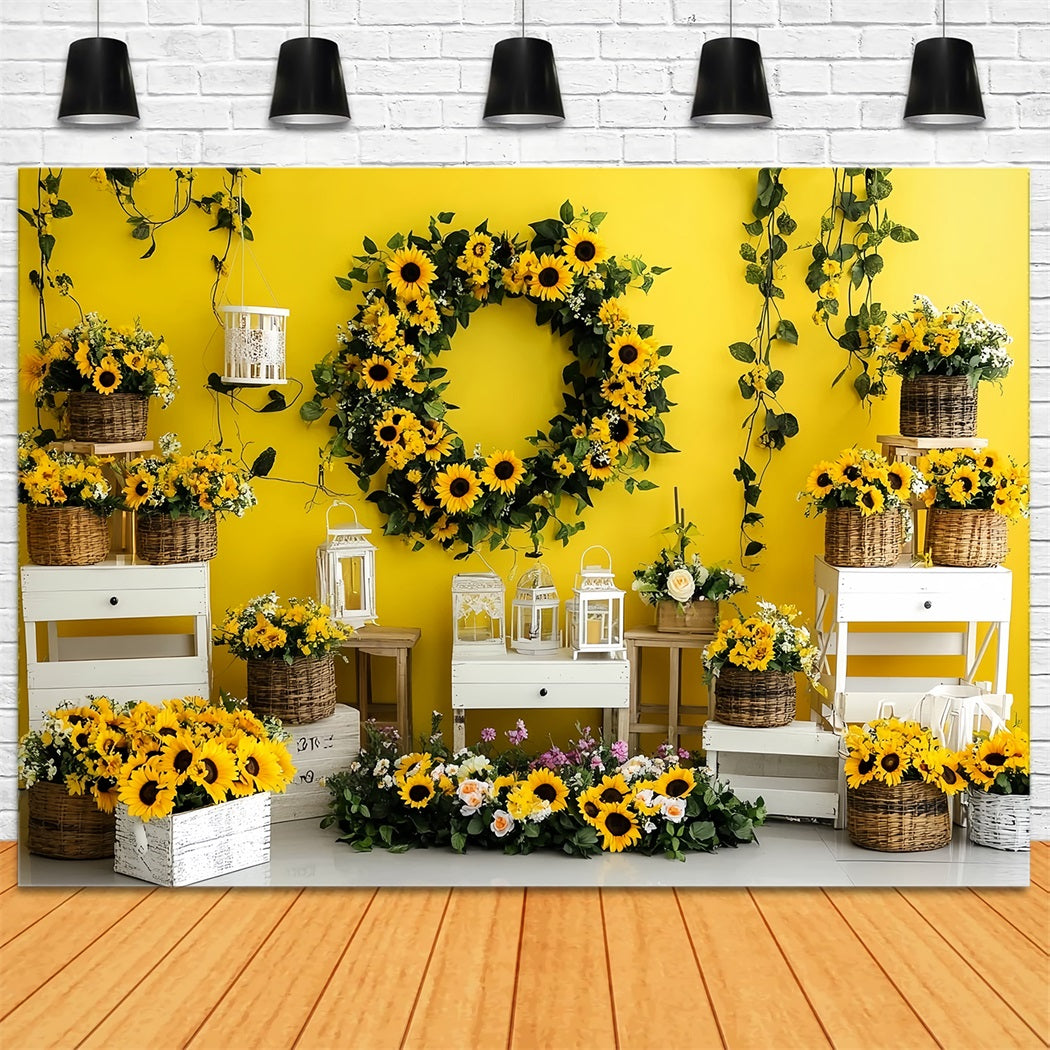 Autumn Sunflower Backdrop Bright Sunflower Wreath Display Fall Photography Backdrops CSH58-221
