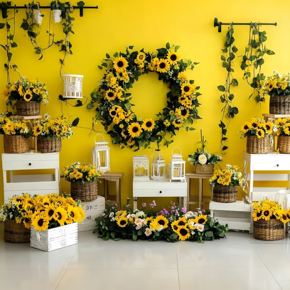 Autumn Sunflower Backdrop Bright Sunflower Wreath Display Fall Photography Backdrops CSH58-221