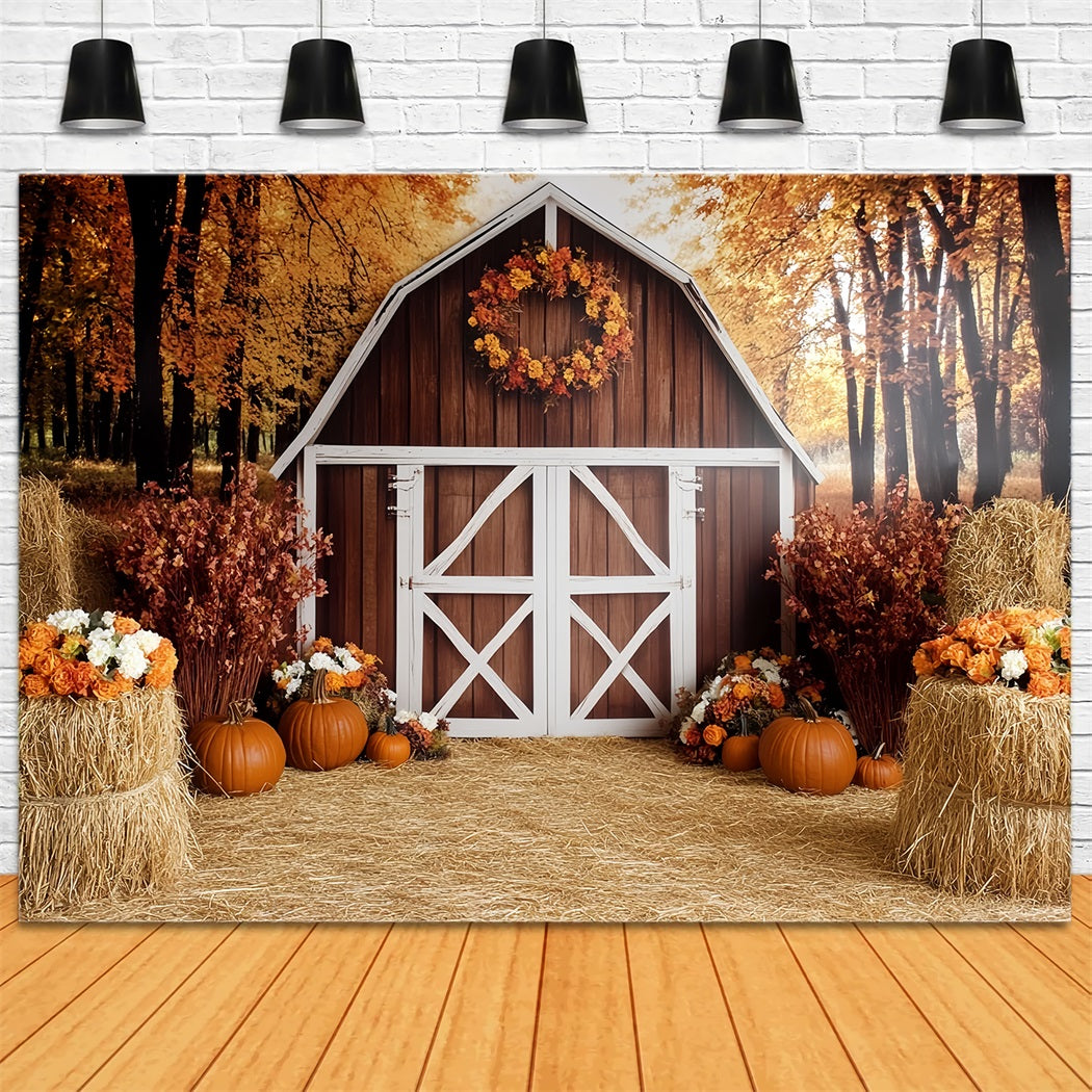 Fall Rustic Backdrop Rustic Barn Pumpkin Harvest Autumn Backdrop CSH58-222