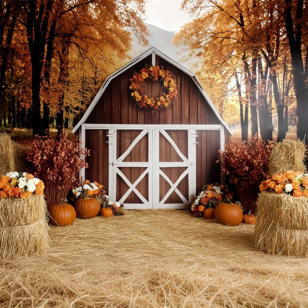 Fall Rustic Backdrop Rustic Barn Pumpkin Harvest Autumn Backdrop CSH58-222
