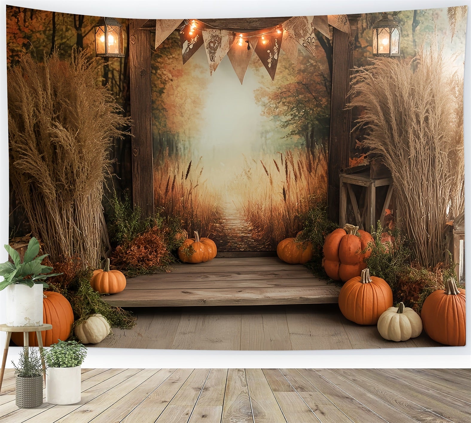 Autumn Rustic Backdrop Golden Path Autumn Pumpkins Fall Photo Backdrops CSH58-223
