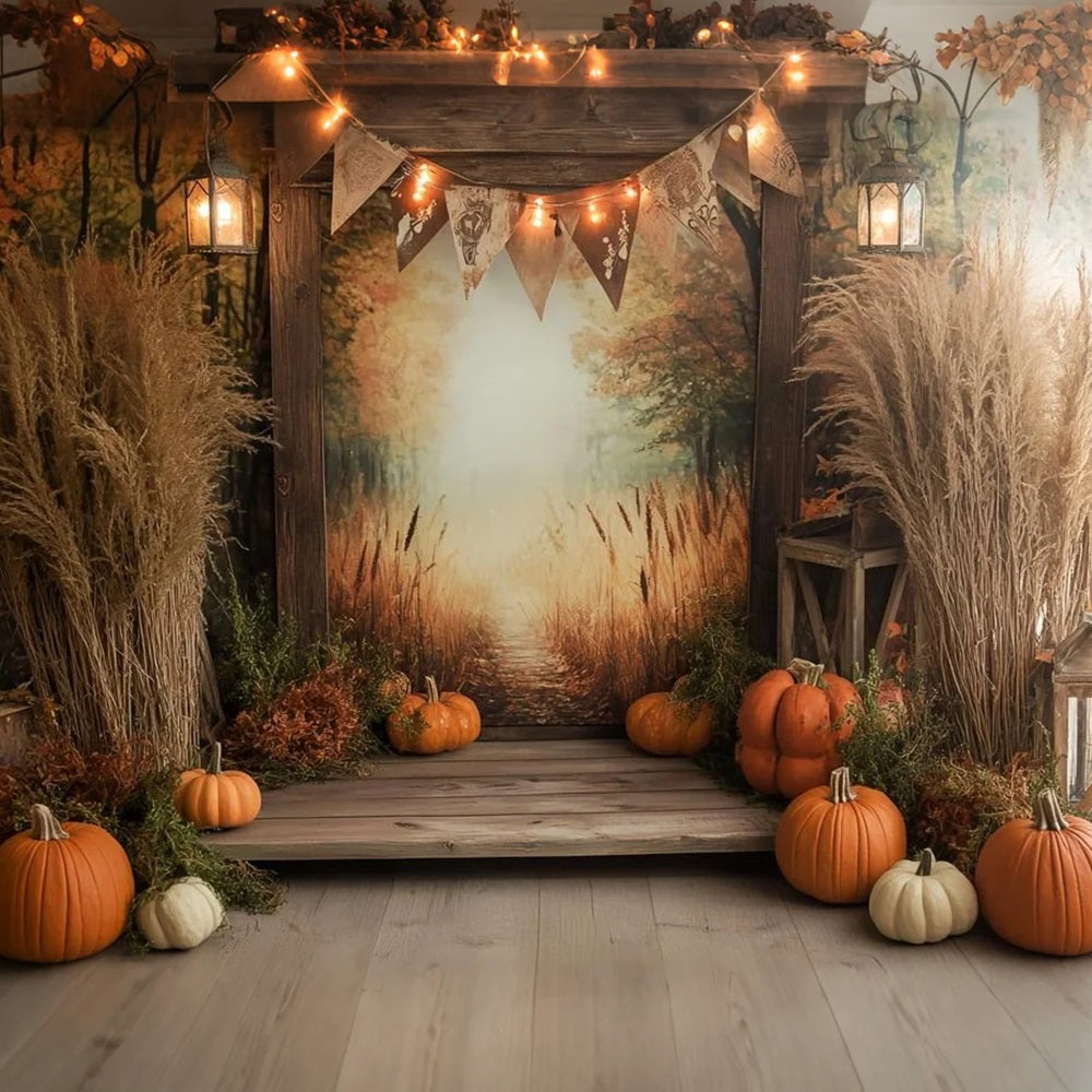 Autumn Rustic Backdrop Golden Path Autumn Pumpkins Fall Photo Backdrops CSH58-223