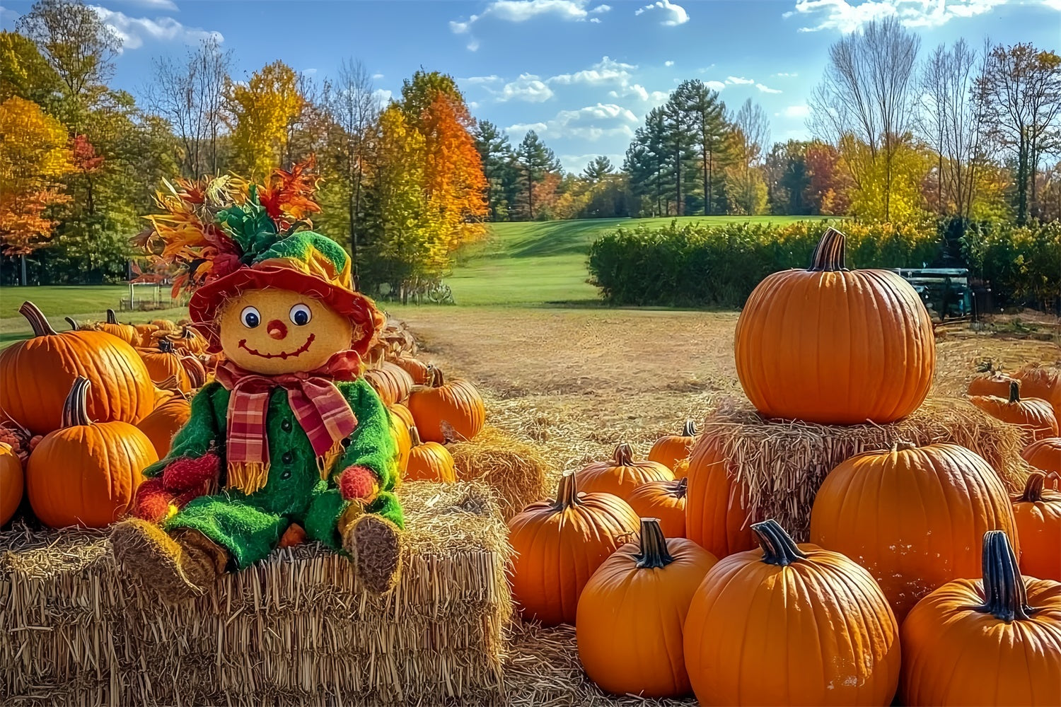Fall Rustic Backdrop Scarecrow Pumpkin Patch Field Autumn Backdrop CSH58-225