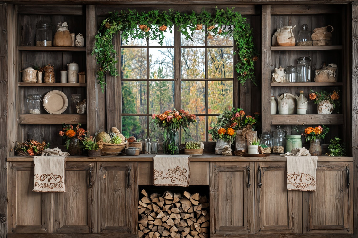 Autumn Rustic Backdrop Rustic Kitchen Autumn Decor Fall Photo Backdrop CSH58-226