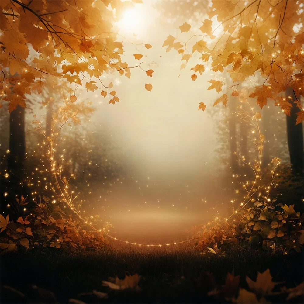 Fall Nature Backdrop Golden Leaves Sparkling Circle Autumn Backdrops CSH58-227